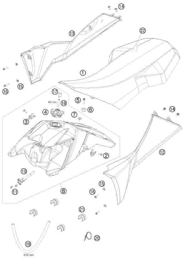 Sprängskiss: Tank, Seat – KTM 525 XC ATV 2008