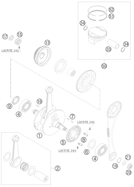 Sprängskiss: Crankshaft, Piston – KTM 525 XC ATV 2009