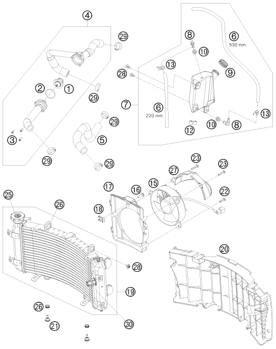 Sprängskiss: Cooling System – KTM 525 XC ATV 2009