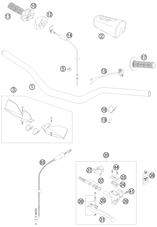 Sprängskiss: Handlebar, Controls – KTM 125 SXS 2008