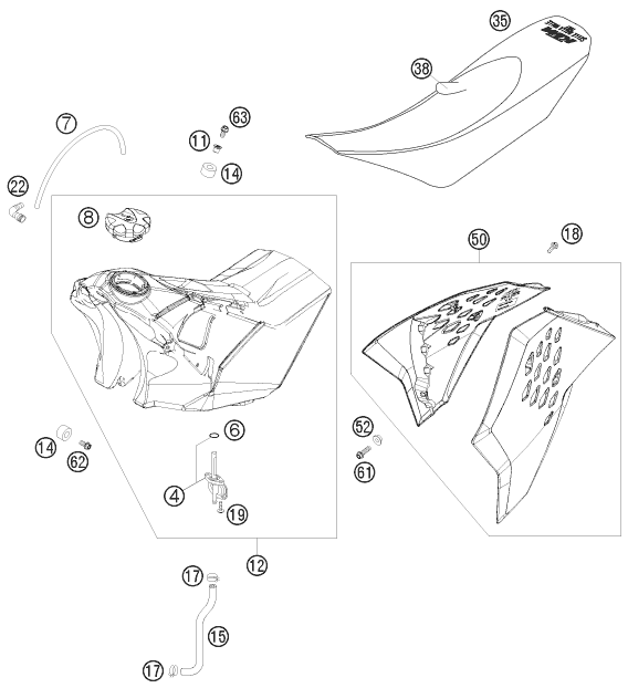 Sprängskiss: Tank, Seat – KTM 125 SXS 2008