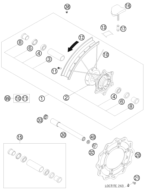 Sprängskiss: Front Wheel – KTM 125 SXS 2008