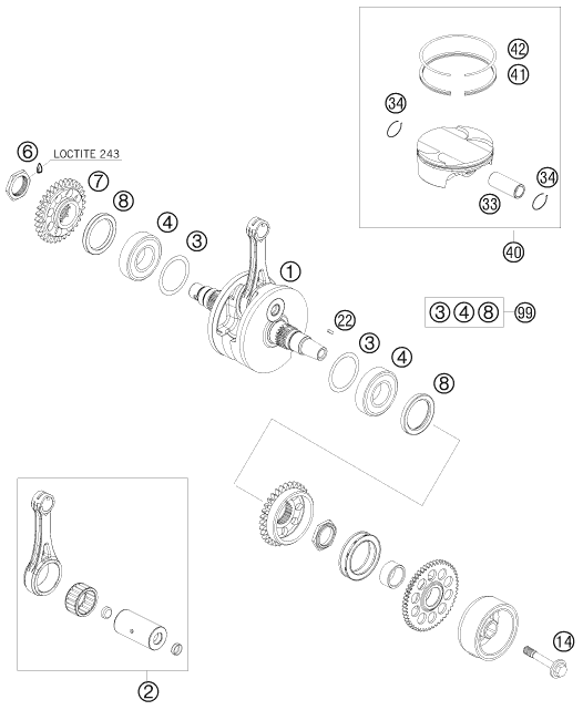 Sprängskiss: Crankshaft, Piston – KTM 450 SXS-F 2008