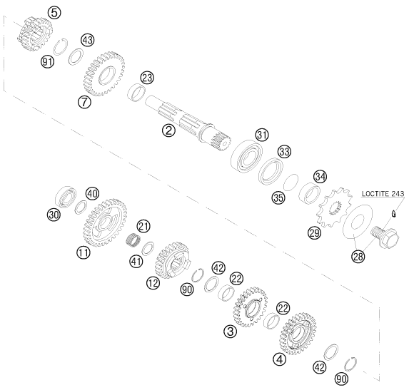 Sprängskiss: Transmission II - Countershaft – KTM 250 SXS-F 2008