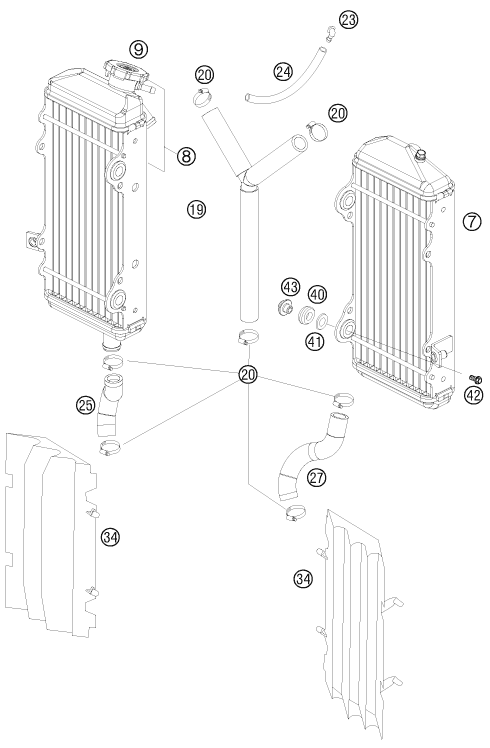 Sprängskiss: Cooling System – KTM 250 SXS-F 2008
