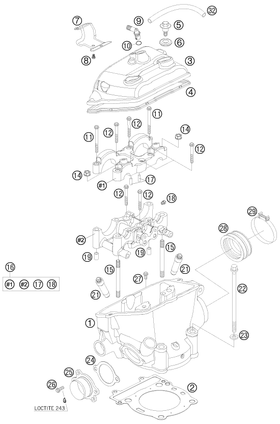 Sprängskiss: Cylinder Head – KTM 250 SXS-F 2008