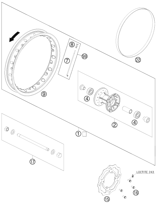 Sprängskiss: Front Wheel – KTM 50 SX 2009