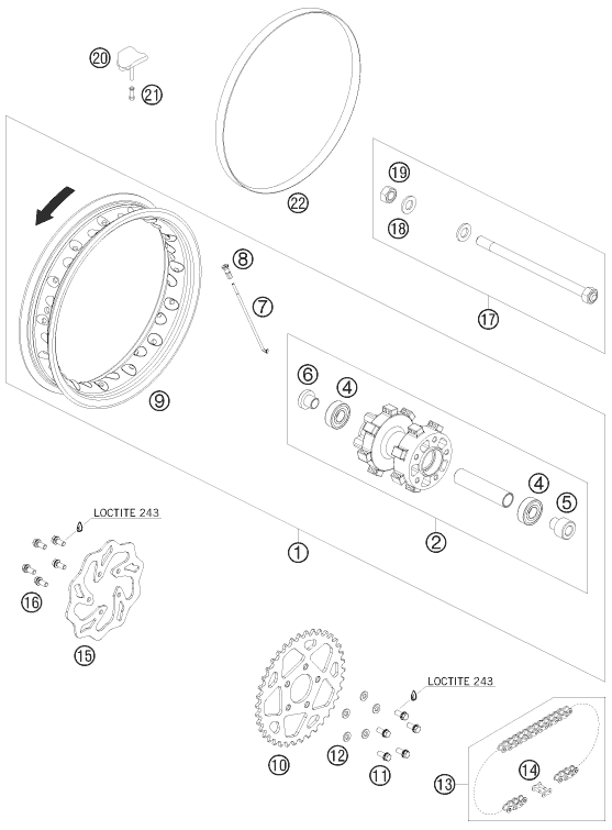 Sprängskiss: Rear Wheel – KTM 50 SX 2009