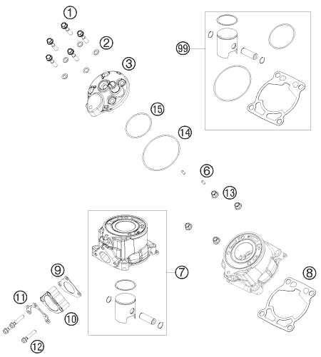 Sprängskiss: Cylinder, Cylinder Head – KTM 50 SX 2009