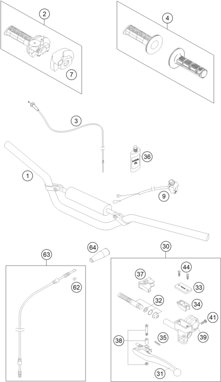 Sprängskiss: Handlebar, Controls – KTM 65 SX 2009