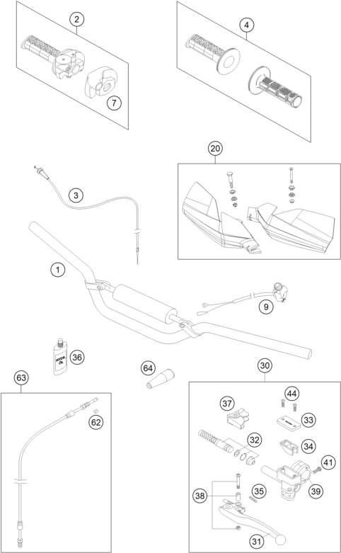 Sprängskiss: Handlebar, Controls – KTM 65 XC 2009