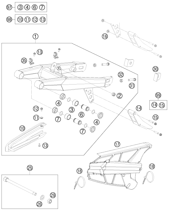 Sprängskiss: Swing Arm – KTM 65 SX 2009