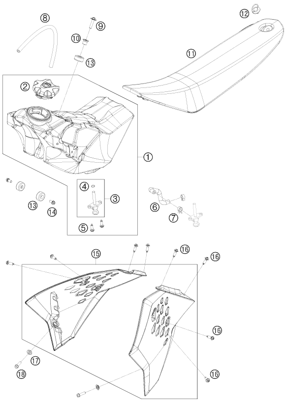 Sprängskiss: Tank, Seat – KTM 65 SX 2009