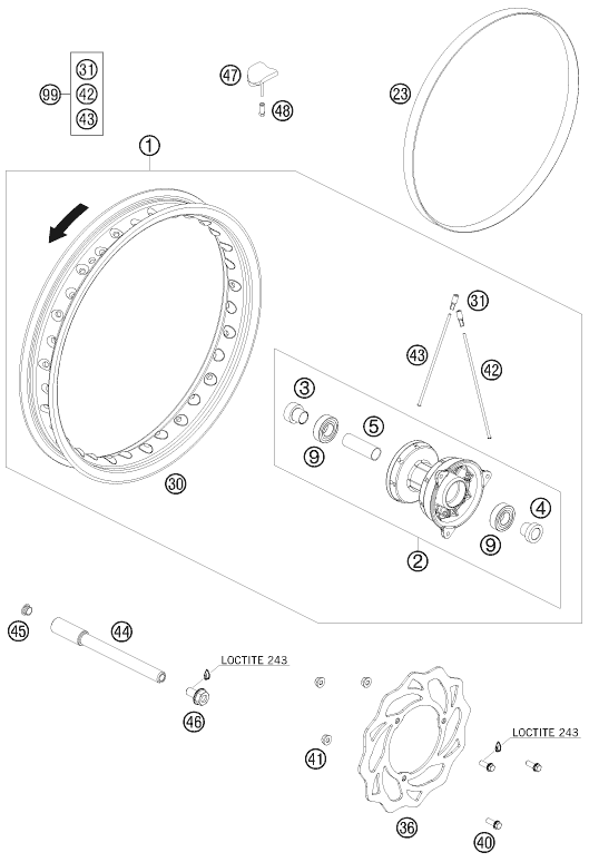 Sprängskiss: Front Wheel – KTM 65 SX 2009