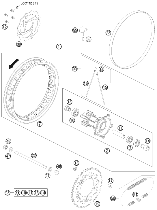 Sprängskiss: Rear Wheel – KTM 65 SX 2009