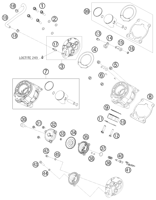 Sprängskiss: Cylinder, Cylinder Head – KTM 65 SX 2009