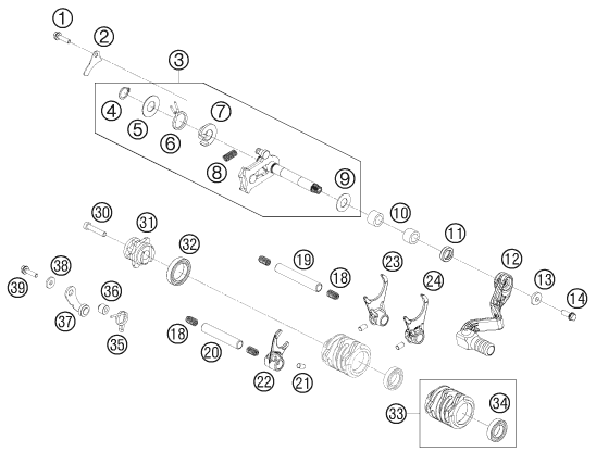 Sprängskiss: Shifting Mechanism – KTM 65 SX 2009