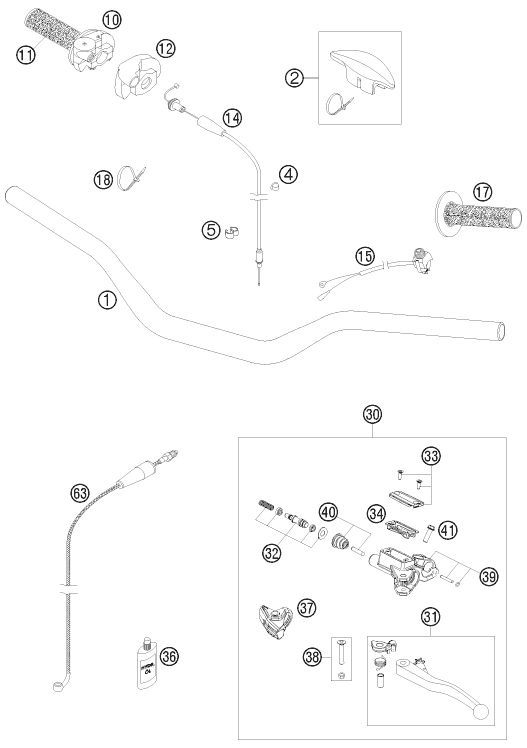 Sprängskiss: Handlebar, Controls – KTM 150 SX 2009