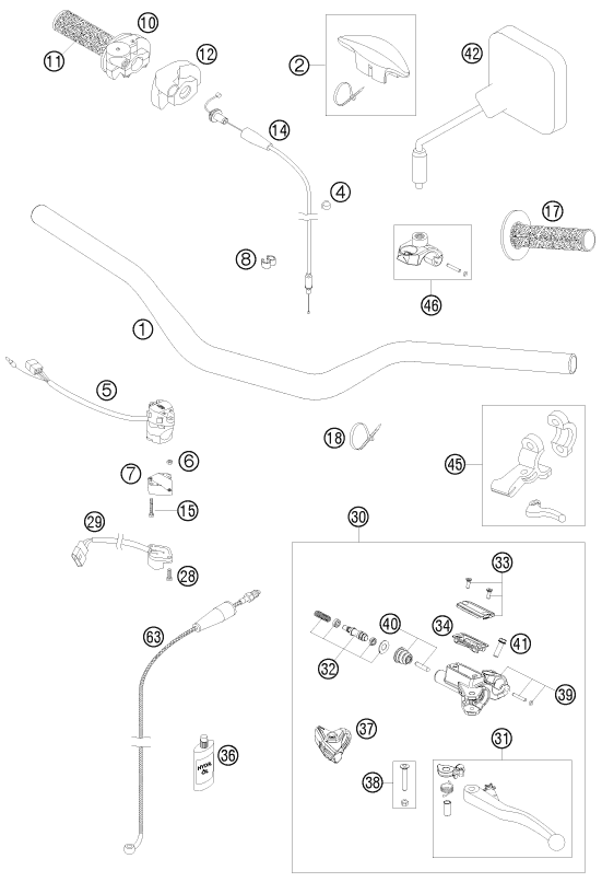 Sprängskiss: Handlebar, Controls – KTM 200 EXC 2009