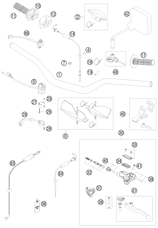 Sprängskiss: Handlebar, Controls – KTM 125 EXC SIX-DAYS 2009