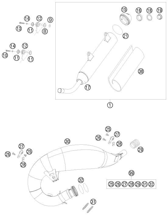 Sprängskiss: Exhaust System – KTM 125 EXC SIX-DAYS 2009