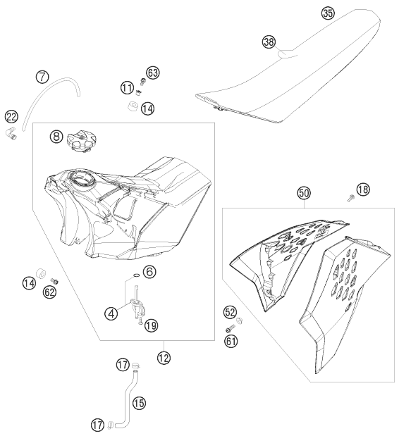 Sprängskiss: Tank, Seat – KTM 150 SX 2009