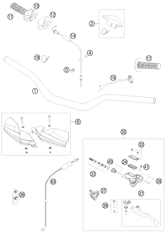 Sprängskiss: Handlebar, Controls – KTM 200 XC 2009