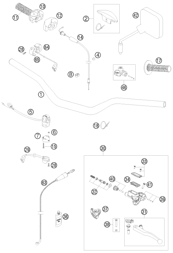 Sprängskiss: Handlebar, Controls – KTM 200 EXC 2009
