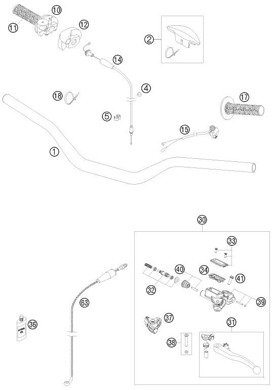 Sprängskiss: Handlebar, Controls – KTM 200 XC-W 2009
