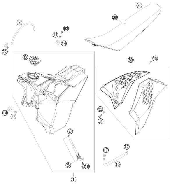 Sprängskiss: Tank, Seat – KTM 300 XC-W 2011