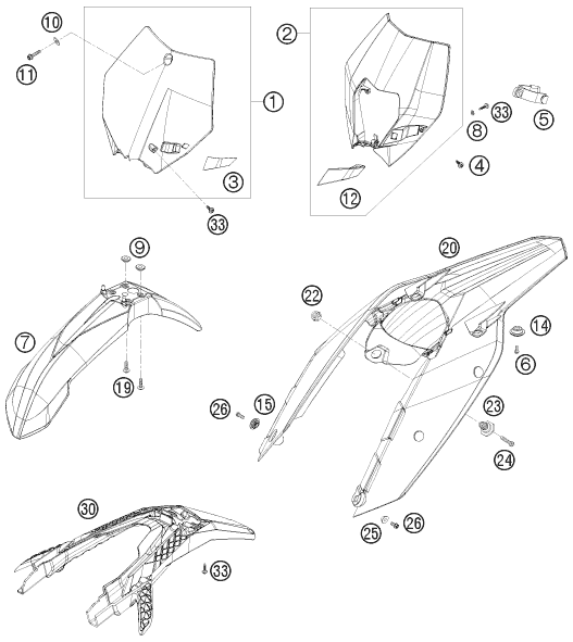 Sprängskiss: Mask, Fenders – KTM 300 XC-W 2009