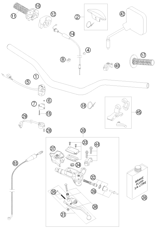 Sprängskiss: Handlebar, Controls – KTM 250 EXC 2009