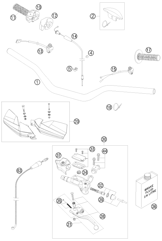 Sprängskiss: Handlebar, Controls – KTM 250 XC 2009