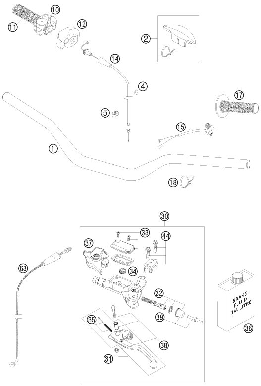 Sprängskiss: Handlebar, Controls – KTM 250 SX 2009