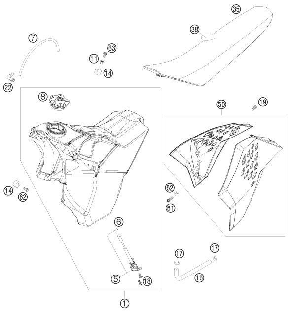 Sprängskiss: Tank, Seat – KTM 200 XC 2009