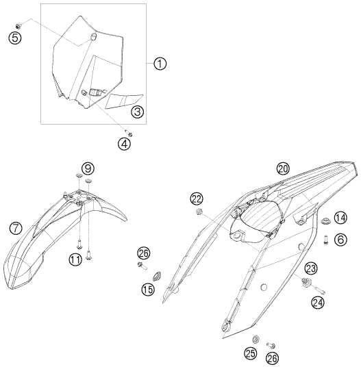 Sprängskiss: Mask, Fenders – KTM 150 SX 2009