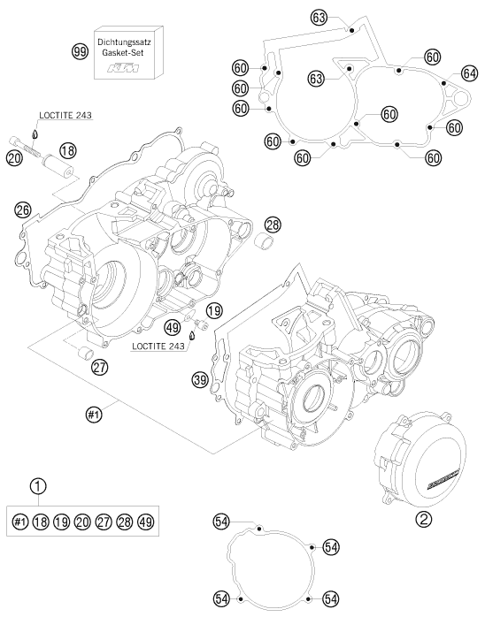 Sprängskiss: Engine Case – KTM 250 SX 2010