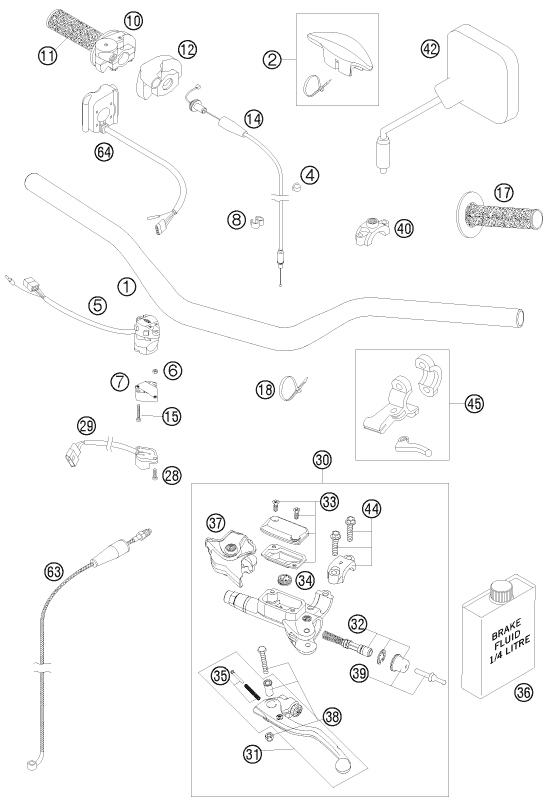 Sprängskiss: Handlebar, Controls – KTM 250 EXC 2009