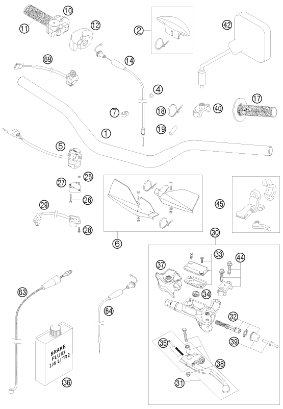 Sprängskiss: Handlebar, Controls – KTM 250 EXC SIX-DAYS 2009