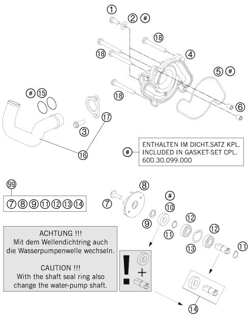 Sprängskiss: Water Pump – KTM 990 ADVENTURE R 2010