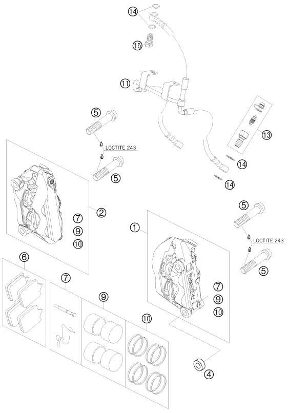 Sprängskiss: Front Brake Caliper – KTM 990 SUPER DUKE ORANGE 2010