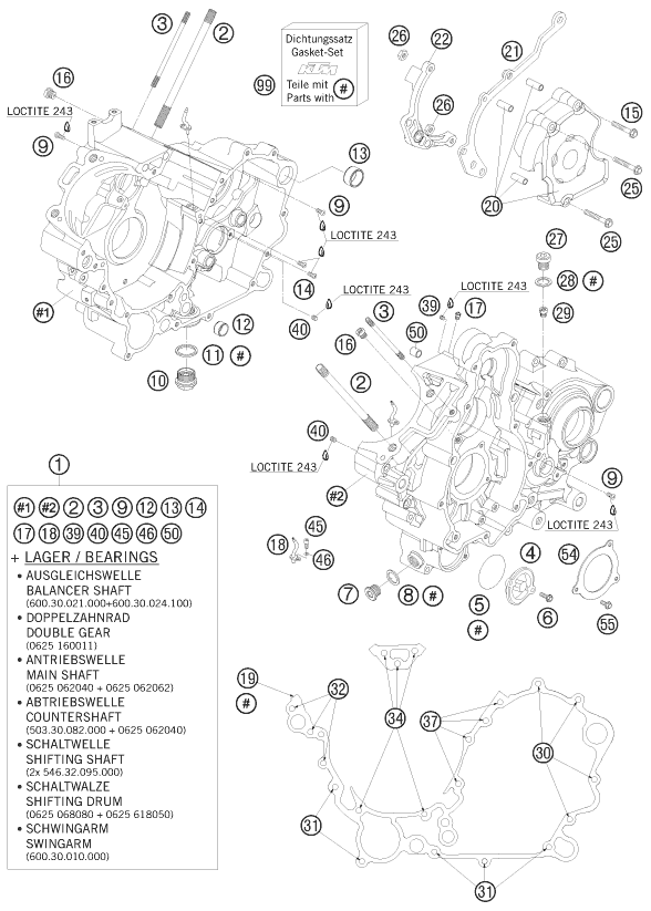 Sprängskiss: Engine Case – KTM 990 SUPER DUKE ORANGE 2010