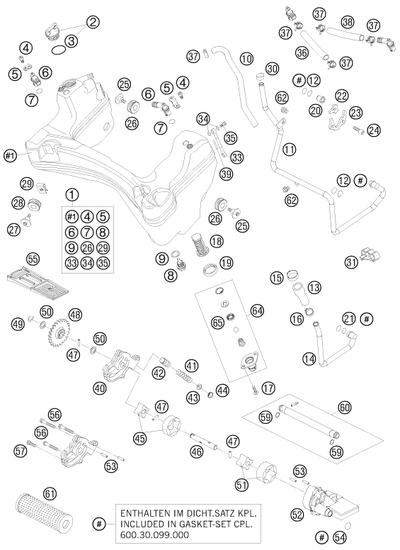 Sprängskiss: Lubricating System – KTM 990 SUPER DUKE BLACK 2009