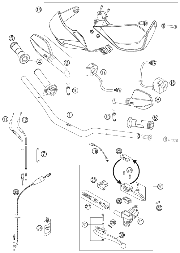 Sprängskiss: Handlebar, Controls – KTM 990 SUPERMOTO T ORANGE