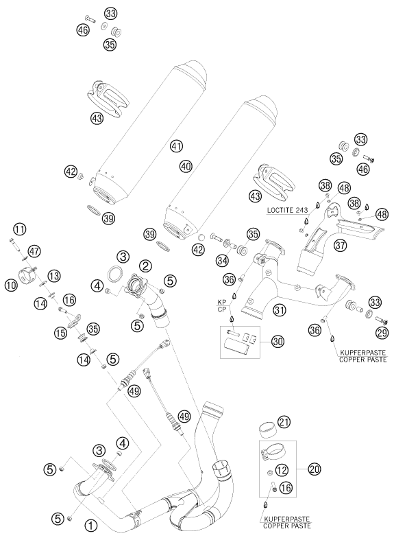 Sprängskiss: Exhaust System – KTM 990 SUPERMOTO T ORANGE
