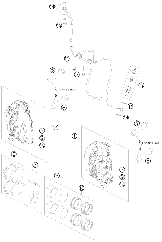 Sprängskiss: Front Brake Caliper – KTM 990 SUPERMOTO T ORANGE