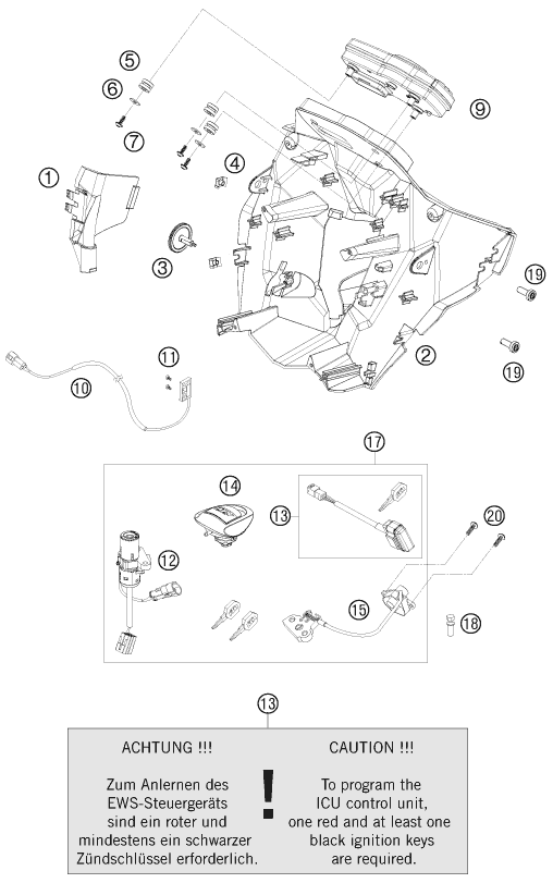 Sprängskiss: Instruments / Lock System – KTM 990 SUPERMOTO T ORANGE