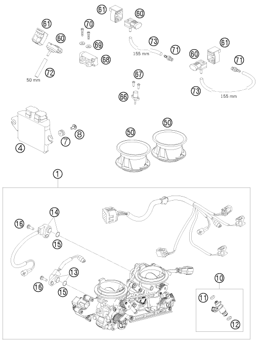 Sprängskiss: Throttle Body – KTM 990 Supermoto orange 2009