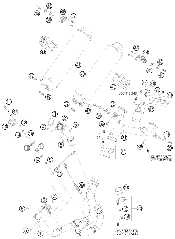 Sprängskiss: Exhaust System – KTM 990 Supermoto orange 2009