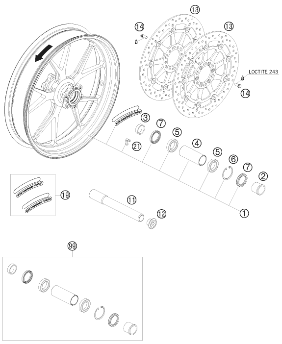 Sprängskiss: Front Wheel – KTM 990 SUPERMOTO R 2010